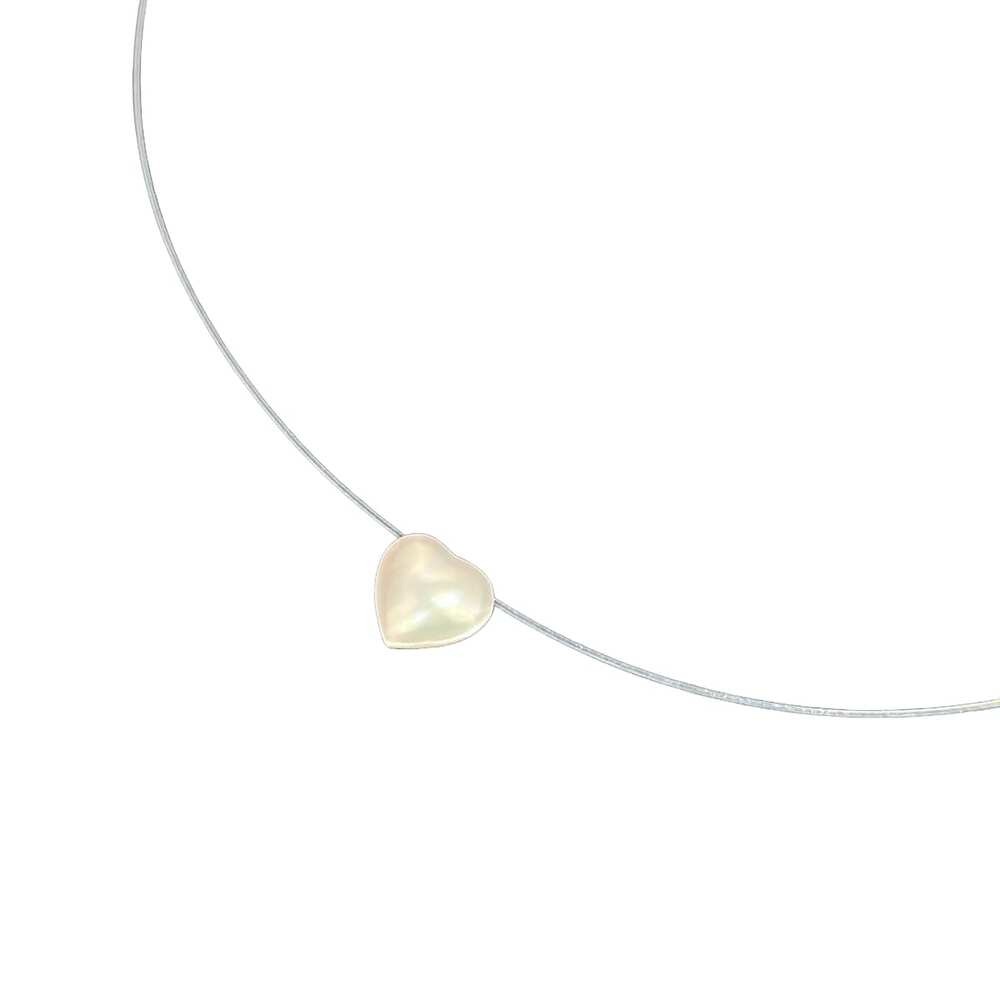 Tasaki Heart-Shaped Mabe Pearl Necklace 18K White Gold Clear Mabe Pearls